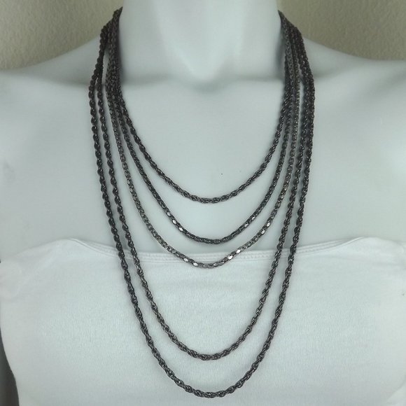 BOHO Multi Strand Silver Chain Swoop Necklace - Picture 1 of 3